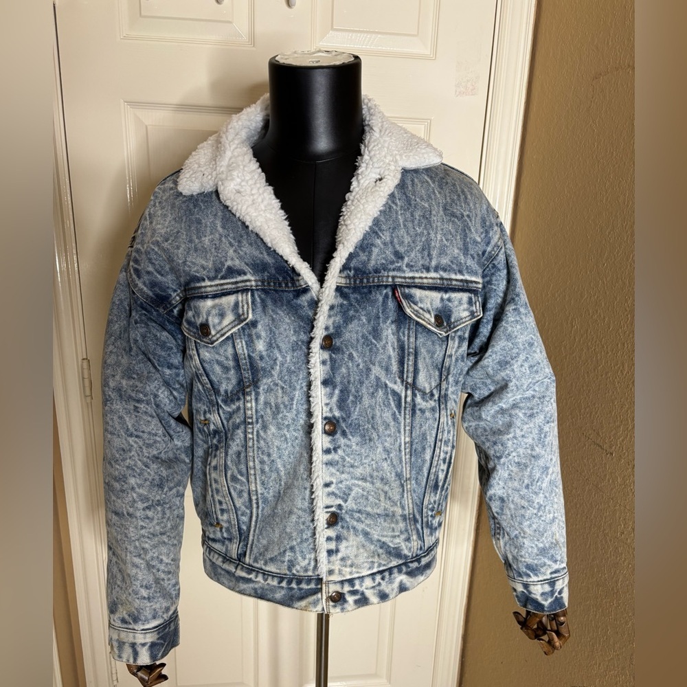 Vintage 1980's Levi's Denim Sherpa Fur Lined Trucker Jean Jacket Unisex Medium - Picture 10 of 16